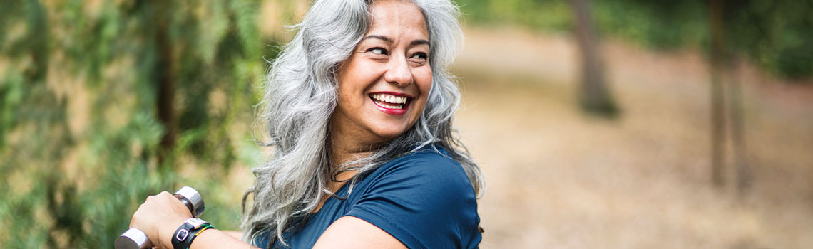 Woman looking back smiling